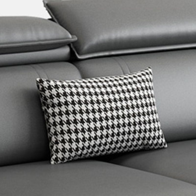 Stationary Faux Leather Living Room Seating Recessed Arm Cushions Nordic Sofa