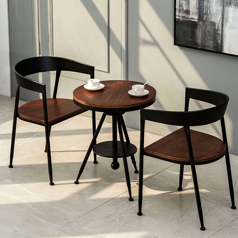 Traditional Metal Dining Chair Open Back Side Black and Brown Chair