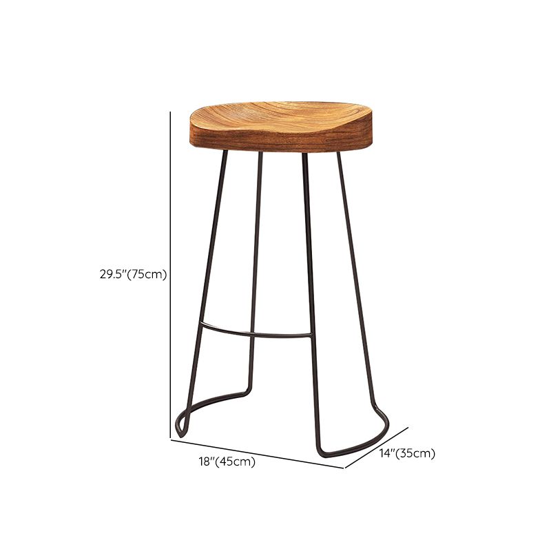 Modern Solid Wood Dining Stools Armless Bar Stools with Metal Base