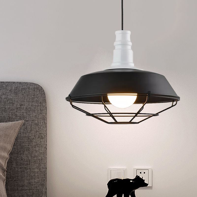 Tazón naranja/azul/verde luz colgante con protector de alambre metal industrial 1 Luz de comedor de comedor de luz, 10 "/14"/18 "Dia