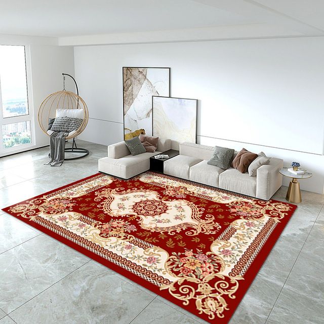 Blue European Carpet Medallion Print Polyester Area Rug Stain Resistant Rug for Home Decor