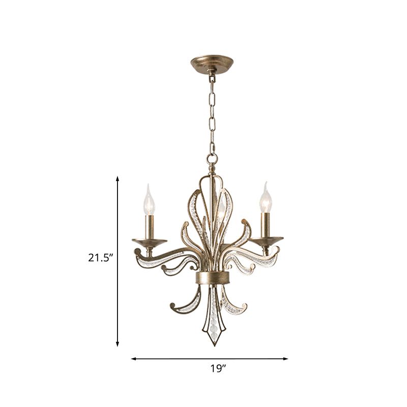 Crystal Beaded Antiqued Silver Drop Lamp Foliage Candelabrum 3 Heads Rural Chandelier