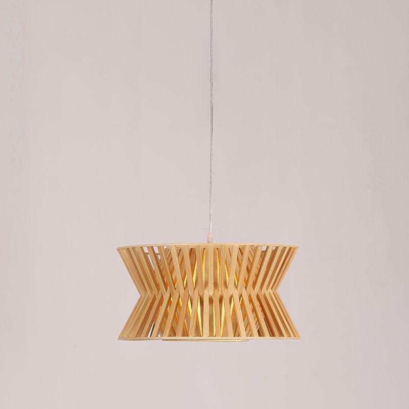 Curvaceous Wood Pendant Light Asian 1-Light 16"/19.5" Wide Beige Suspended Lighting Fixture