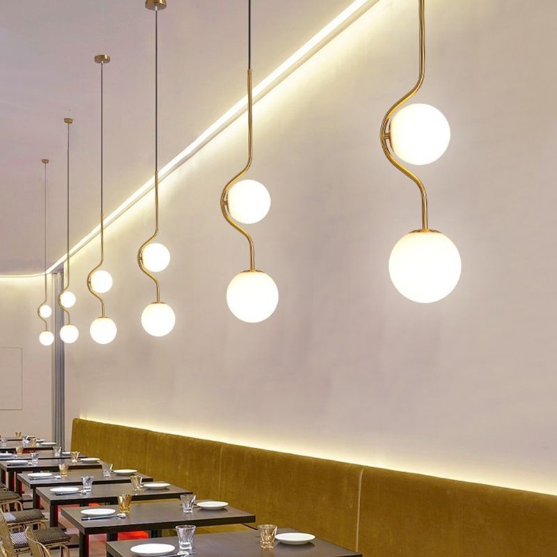 Orb Ceiling Pendant Minimalist Milky Glass 1 Head Gold Pendulum Light with Metal Frame