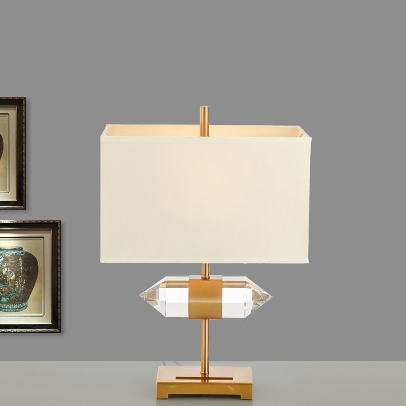 Lámpara de mesa de noche rectangular dorada, contemporánea, con 1 bombilla y pantalla de tela