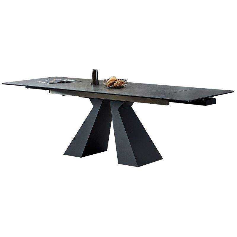 Modern Rectangular Dining Table Stone Top Dining Table with Double Pedestal