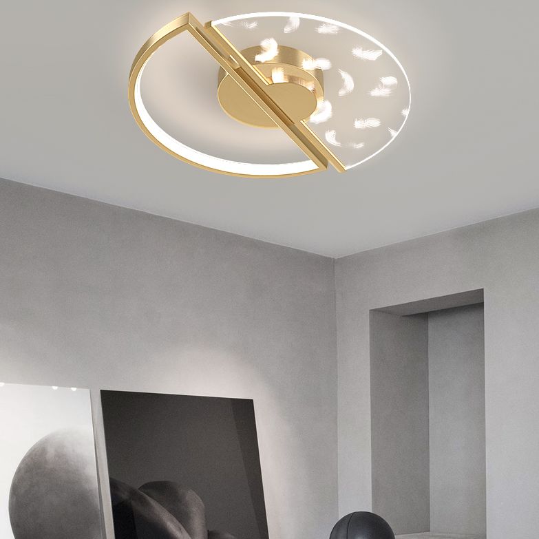 Circular Acrylic LED Ceiling Light in Modern Unique Style Feather Indoor Ceiling Fixture in Gold