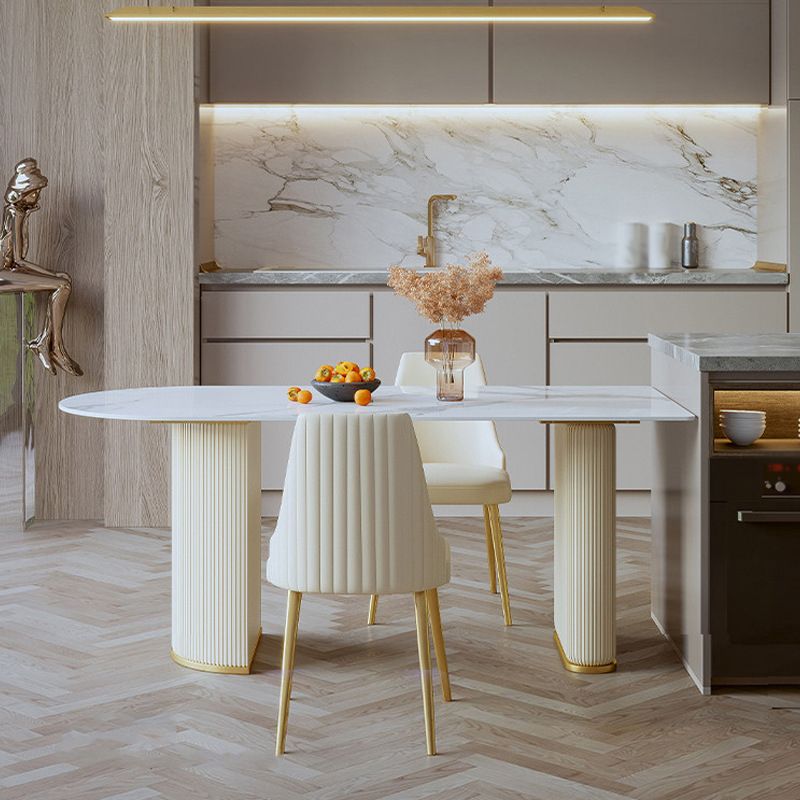 Metal Traditional Luxury Indoor Table Sintered Stone Free Form Table with Double Pedestal