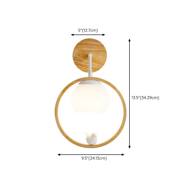 Round Shape Wood Vanity Sconce Light Modern Style 1-Light Vanity Mirror Lights