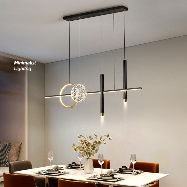 Acrylic Black LED Island Light in Modern Simplicity Aluminium Linear Pendant Light for Dining Room