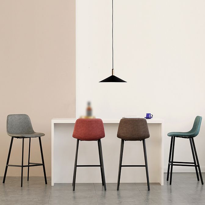 Contemporary Mental Leather Bar Stools Indoor Barstool with Iron Legs and Low Back