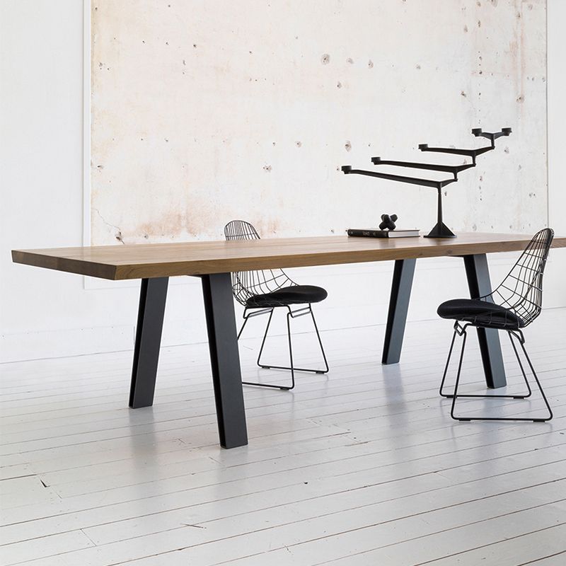 Solid Wood Brown Tone Dining Table Industrial Style 4 Legs Table for Dining Room