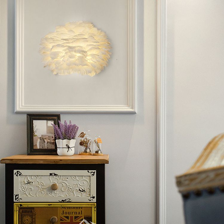 Home Decoration Wall Lamp Modern Ambient Lighting White Feather Sconce for Living Room Bedroom
