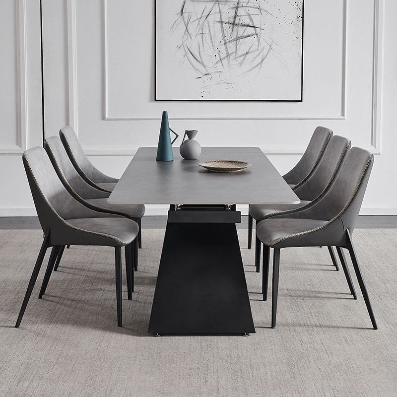 Modern Scalable Dinette Set 1/4/5/7 Pieces Grey Sintered Stone Top Dining Table Set