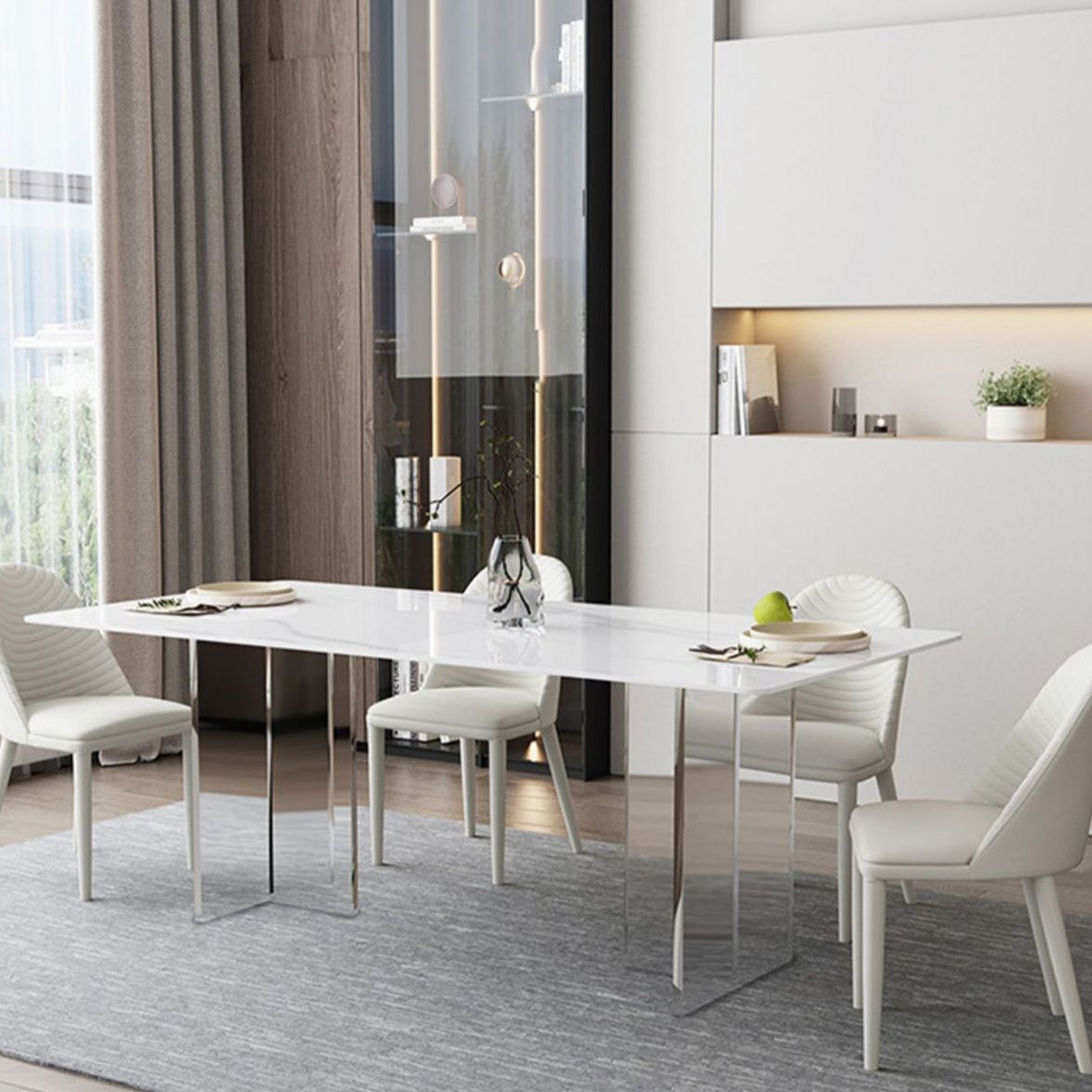 Medieval Modern Stone Dining Table Double Pedestal Rectangle Table for Dining Room
