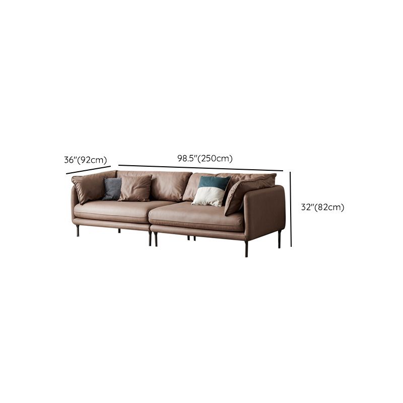 Mid-Century Modern Leather Sofa 32.28" Tall Tuxedo Arm Sofa with Pillows