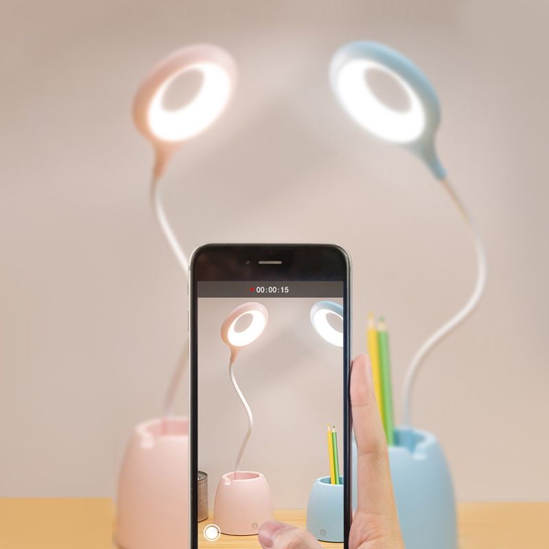 Lampada da tavolo moderna con porto USB a 1 luccio di plastica circolare luce per dormitorio
