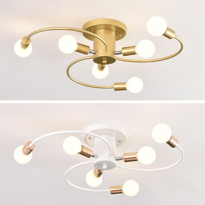 Sputnik Semi Flush Light Fixtures Exposed Bulb Metal Ceiling Lamp for Bedroom