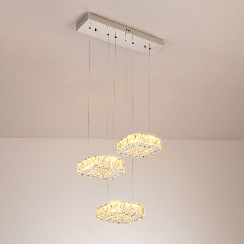 Luz de colgante cuadrado Luminación de la isla de cocina contemporánea con sombra de cristal