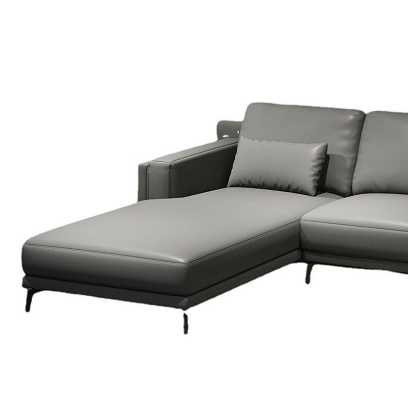 Square Arm Grey Pillowed Back Cushions Splayed Wooden Legs Sofa