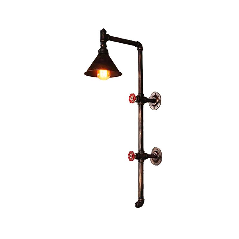 Black Pencil Arm Sconce Light Fixture Vintage 1 Bulb Corridor Wall Mount Pipe Lamp with Valve Deco