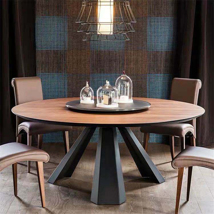 Contemporary Round Dining Table Pine Solid Wood Table with Pedestal Base for Dining Room