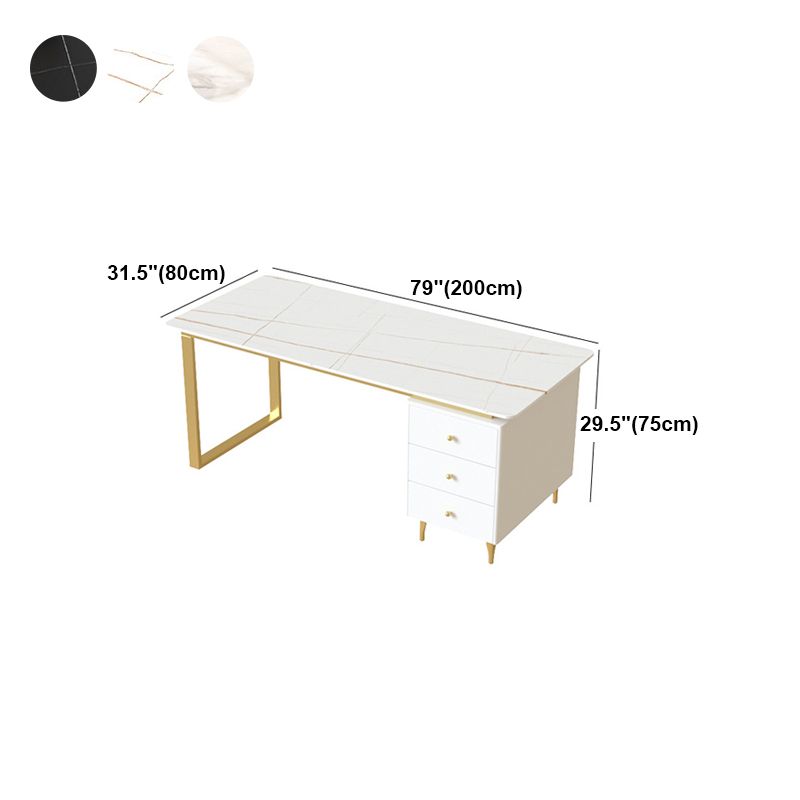 Metal Base Writing Desk Glam Style Office Desk with 3-drawer