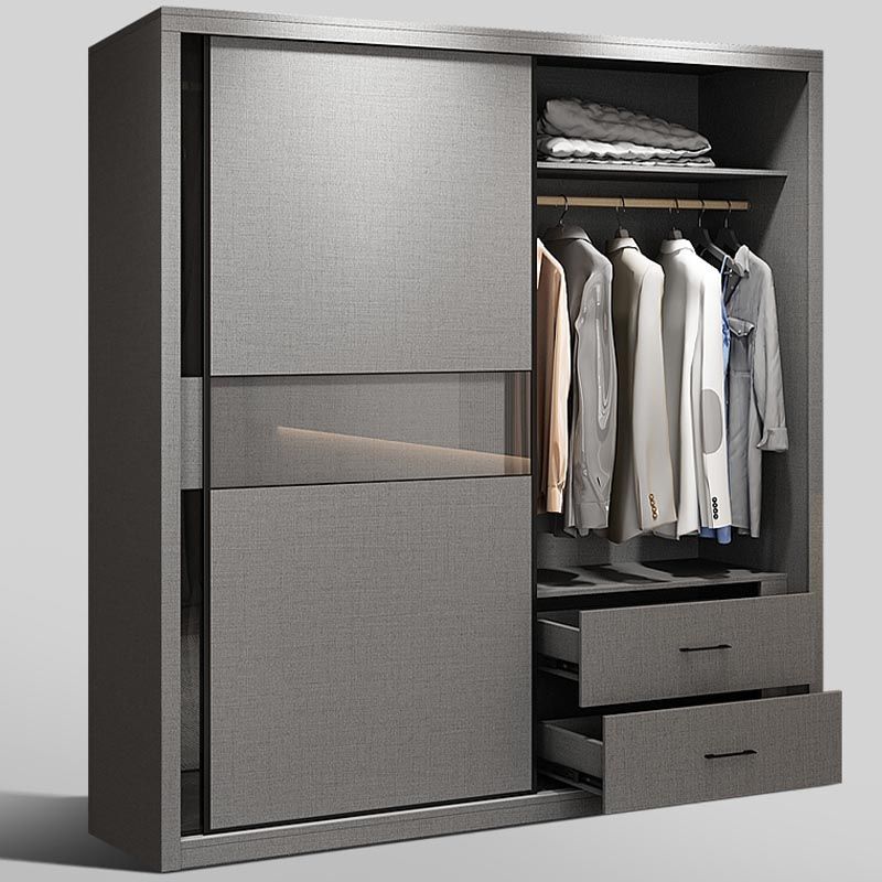 Modern Style Glass Wardrobe Gray Colour Soft Close Drawer Wardrobe Closet