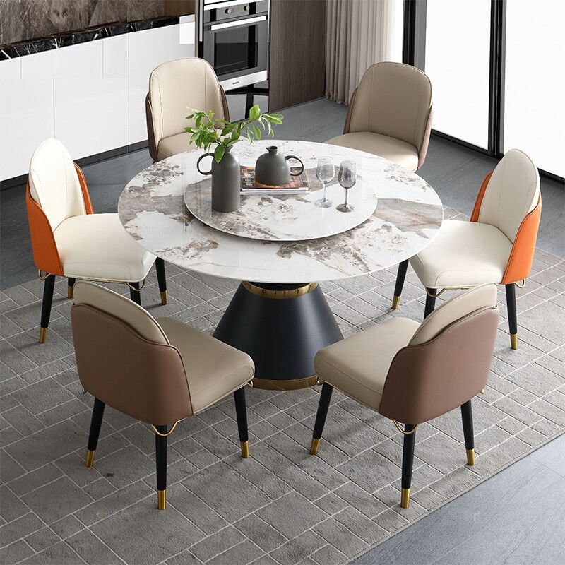 Hedendaagse ronde eettafel gesinterde stenen tafel met zwarte voetstukbasis, 51.2 "l x 51.2" w x 30 "h