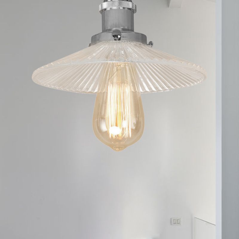 Plafonnier industriel en verre nervuré conique, éclairage semi-monté, 1 ampoule, pour salon, noir/laiton/cuivre