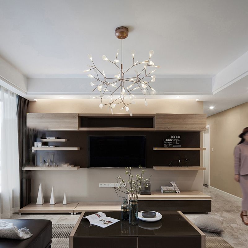 Metal Branch Shape Chandelier Nordic Style Fireflies Hanging Lamp for Living Room