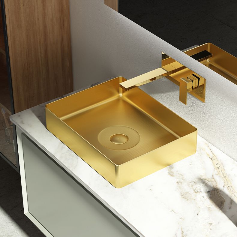 Modern Vessel Sink Metal Rectangular with Pop-Up Drain Vessel Bathroom Sink