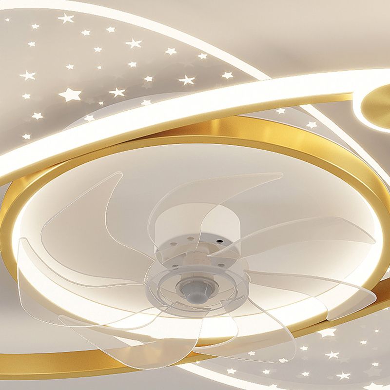 7-Blade Modernism Ceiling Fan Golden/Black LED Fan with Light for Foyer