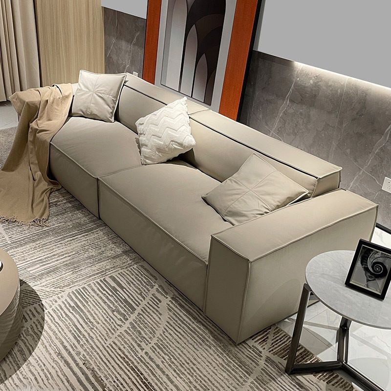 Ultra-Modern Genuine Sofa with Pillow Back and Square Arm in Wood