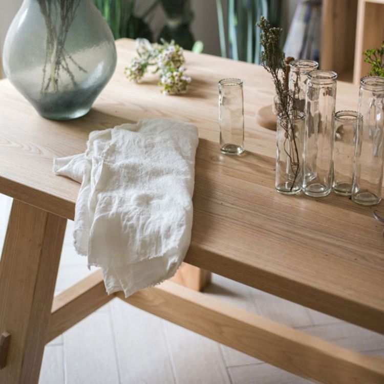 Modern Khaki Kitchen Dining Table Solid Wood Rectangle Shape Dining Table with Trestle Base