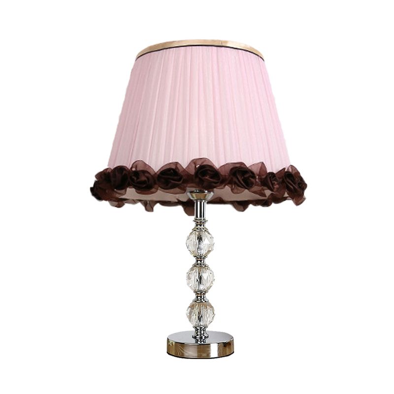 Crystal Globe Nightsand Light Minimalismo 1 Lámpara de mesa de sala de estar en blanco/beige/rosa con tela sombreada