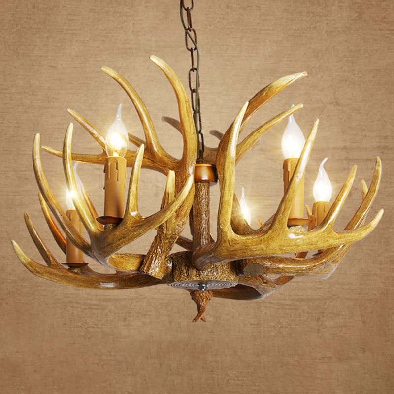 Classic Deer Horn Chandelier Pendant Light Resin Hanging Lighting for Living Room