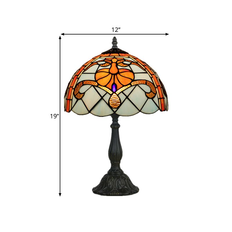 Cut Glass Bowl Night Light Mediterranean 1 Bulb Brass Finish Nightstand Lighting with Floral Pattern