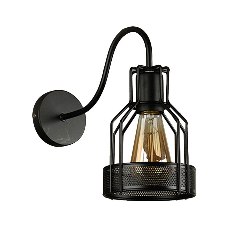 Bouteille Cage en métal Moup de montage avec un bras de col en bouche industriel 1 bar-barre d'éclairage mural en noir