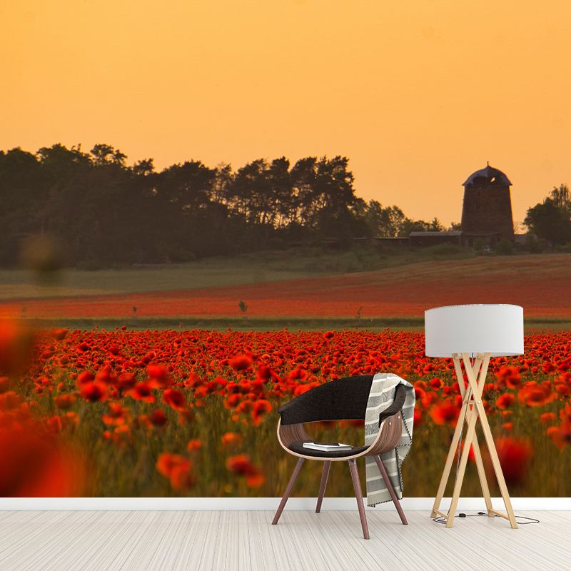 Customized Poppy Field Mural Wall Covering Decorative Mildew Resistant for Living Room