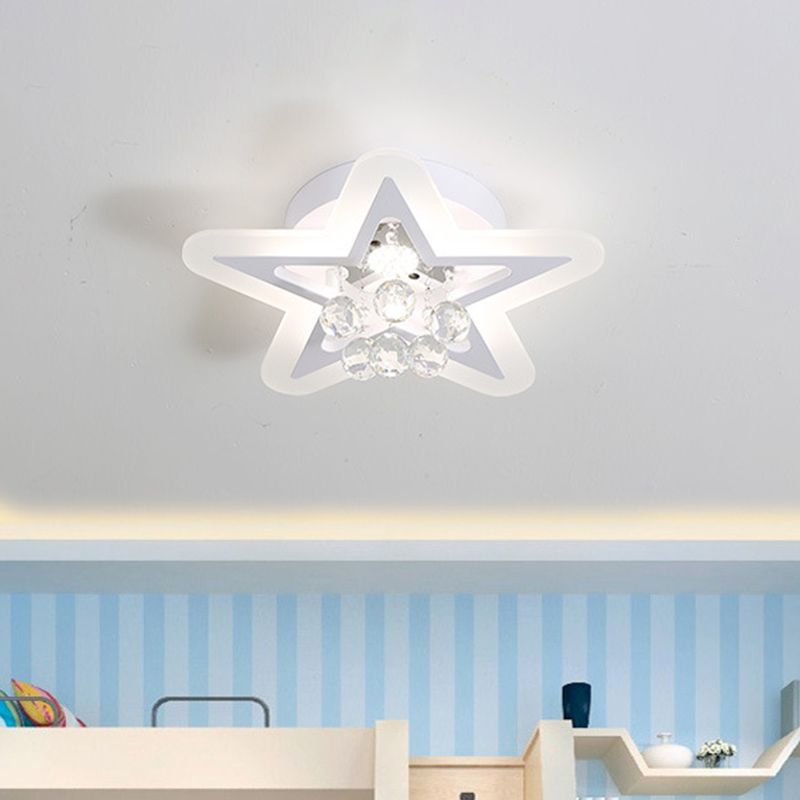 LED Star Ceiling Light Fixture Minimalist White Acrylic Flushmount with Crystal Sphere, 16"/19.5" Wide