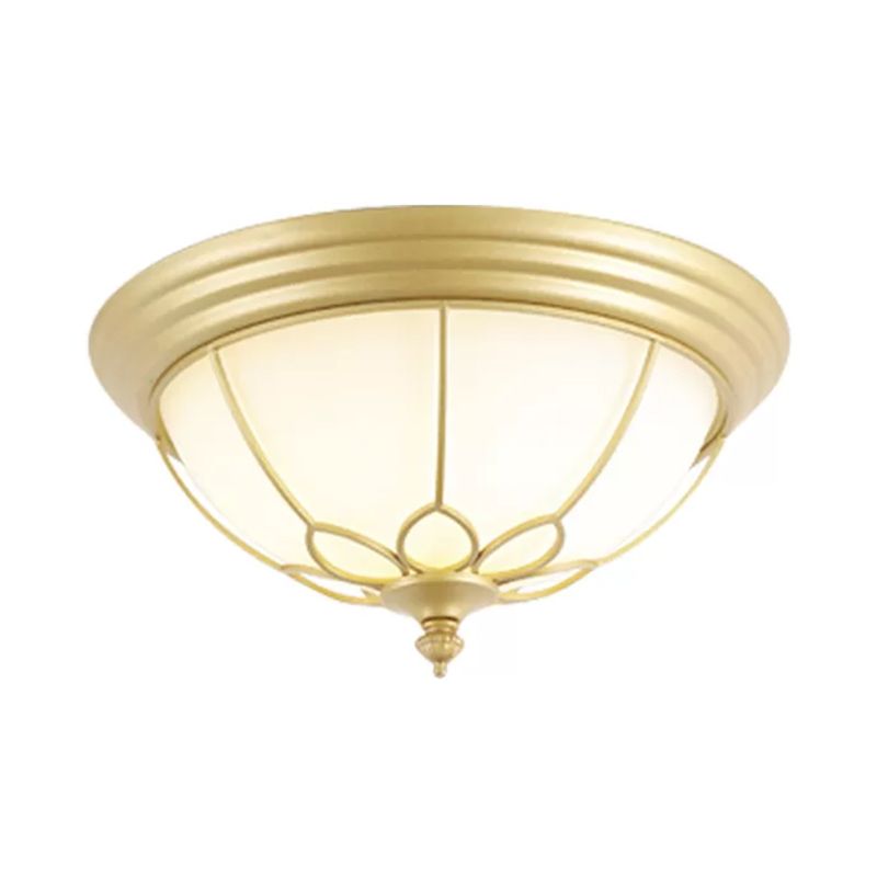 6"/7"/8.5" W Retro Hemisphere Flush Light Opal Frosted Glass LED Flush Mount Ceiling Lamp with Cage Guard in Black/Gold