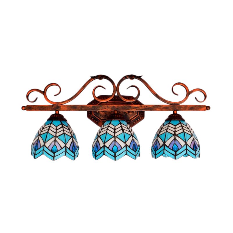 Stained Glass Peacock Wall Light 3 Lights Tiffany Classic Wall Sconce in Pink/Orange/Blue for Bedroom Lighting
