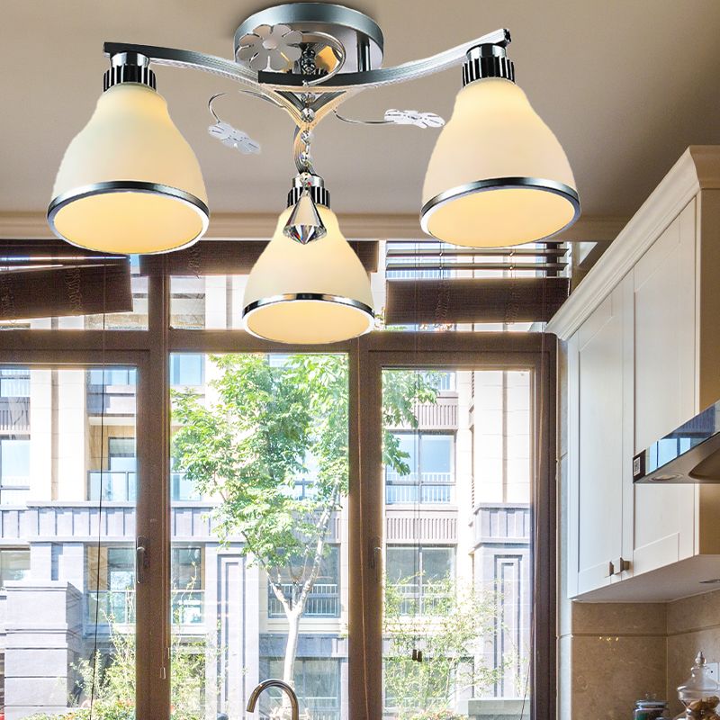 Crystal Cone semi-inbouwverlichting 3-lichts semi-inbouwlamp voor slaapkamer met opalen glazen kap