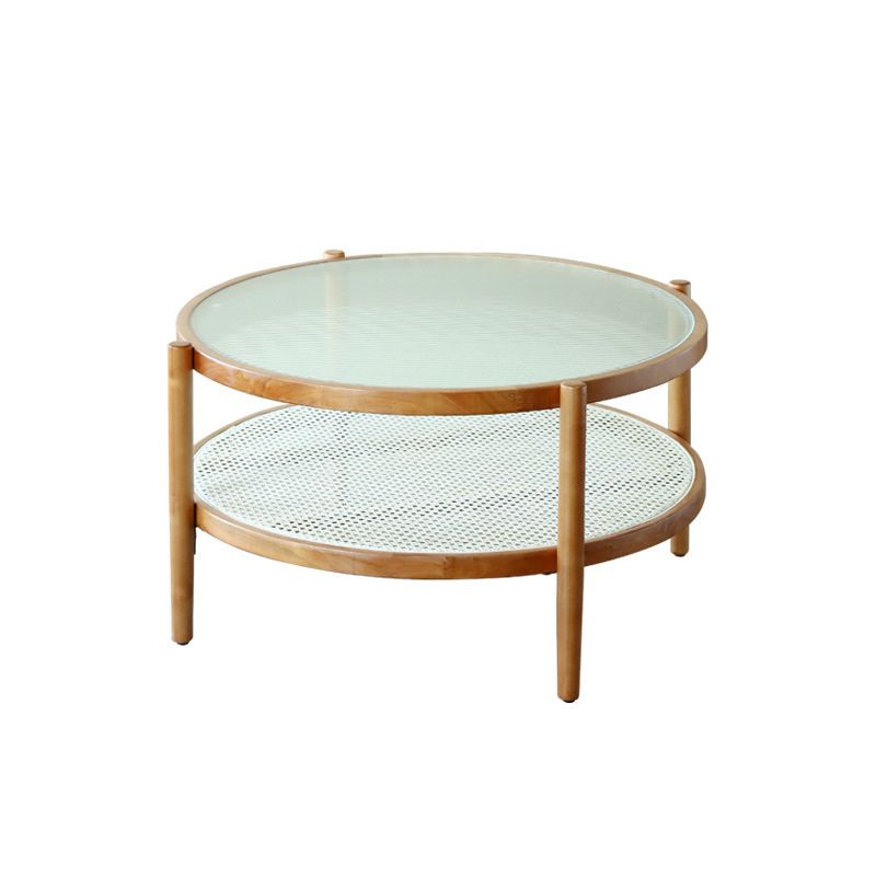 Tropical Round Cocktail Table Storage Solid Wood Coffee Cocktail Table