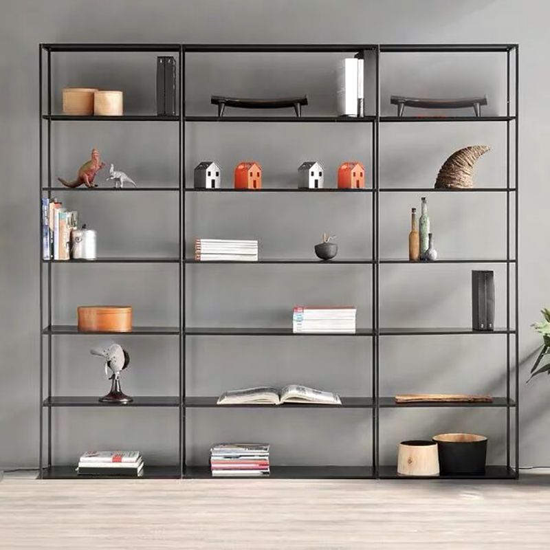 Contemporary Metal Bookcase Open Back Black Etagere Bookshelf