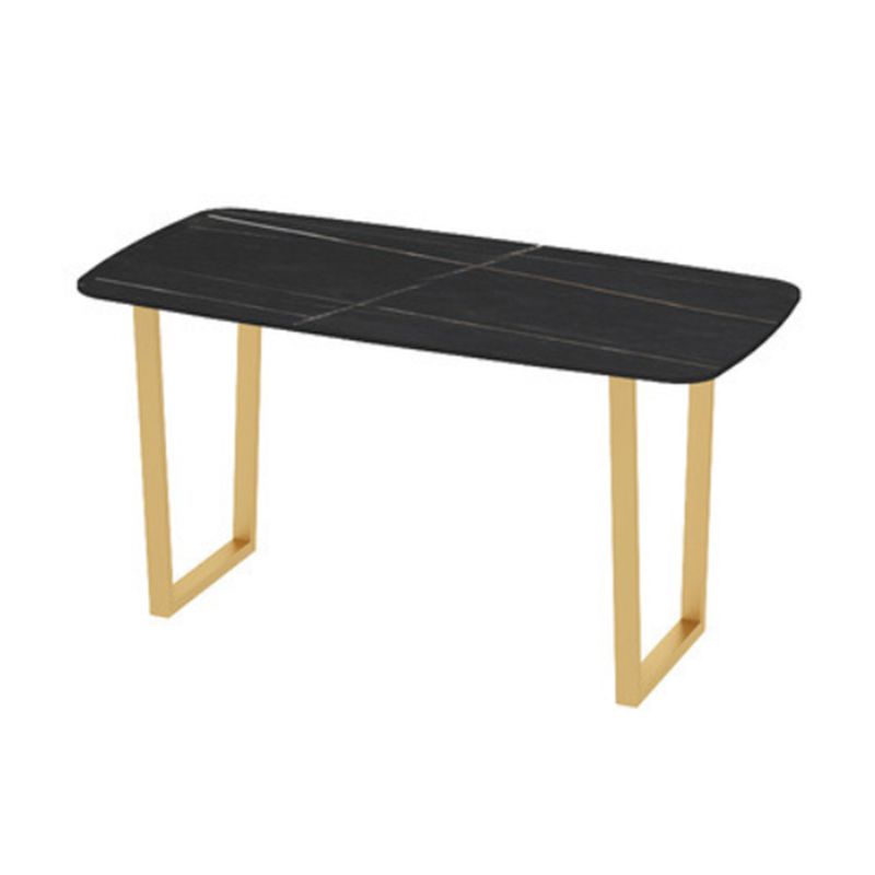 Rectangle Double Pedestal Dining Table Glam Stone Table for Milk Tea Shop