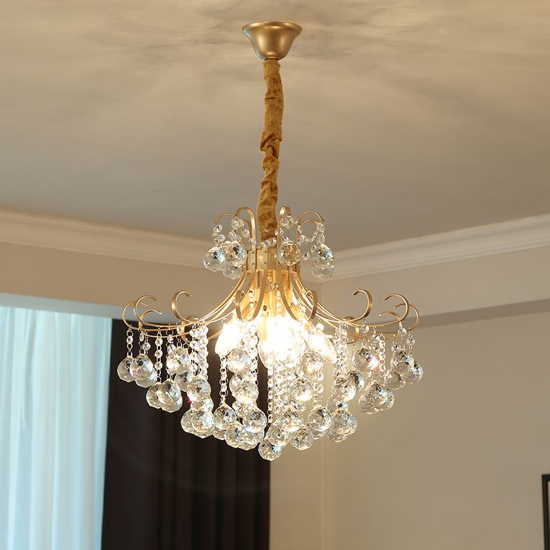 LED Crystal Ceiling Chandelier Traditional Gold Flared Shape Living Room Suspension Lighting Fixture