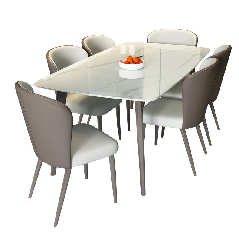 Modern Rectangular White Stone Top Dining Table with 4 Legs Base