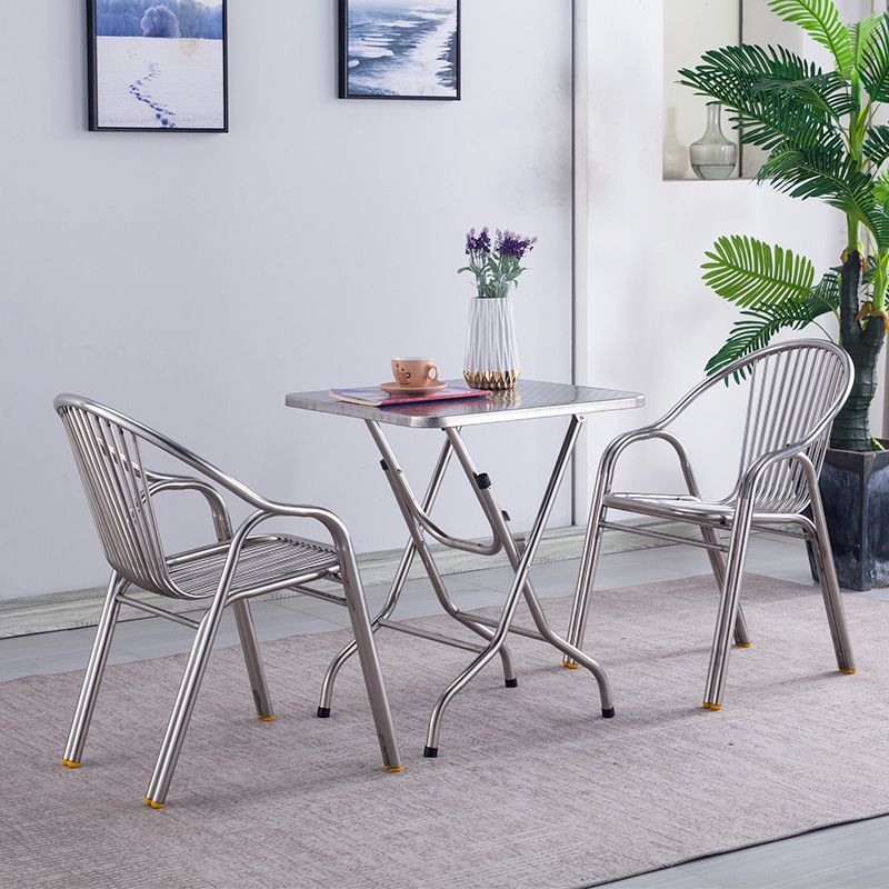Industrial Style Dining Table Square Stainless Steel Folding Dining Table for Home Use